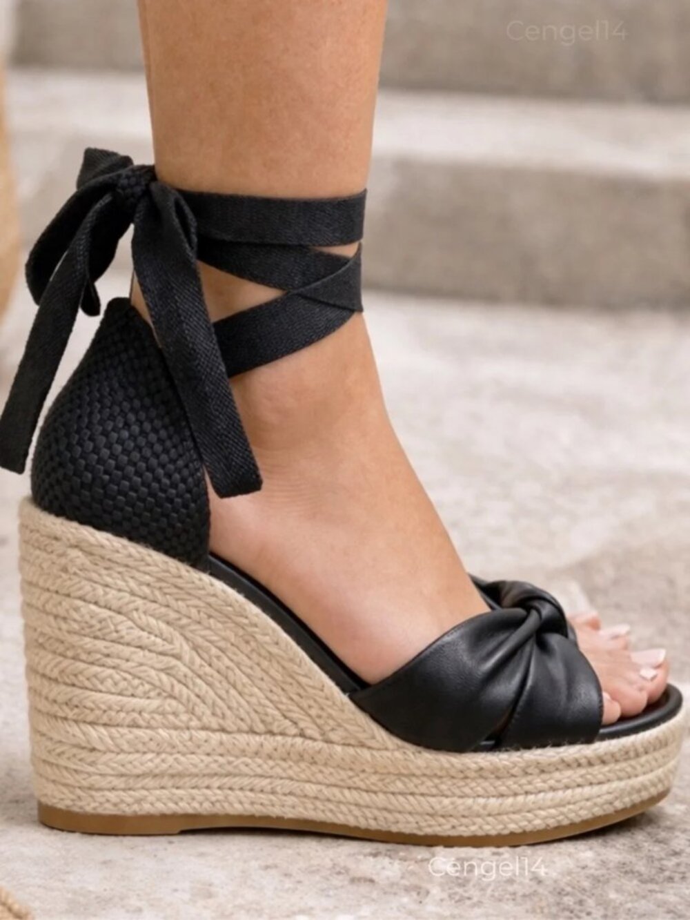 Cole Haan Hampton Wedge Lace Up Espradrille Black, Sz 10 NWOT